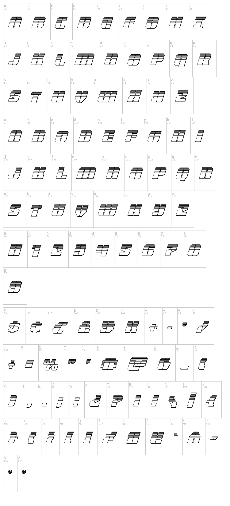 Warpthruster font map