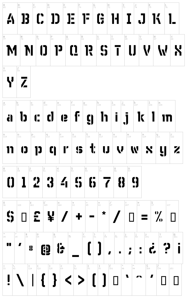 WC Wunderbach Bta font map