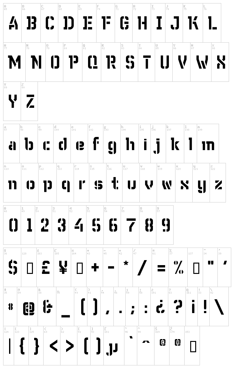 WC Wunderbach Bta font map