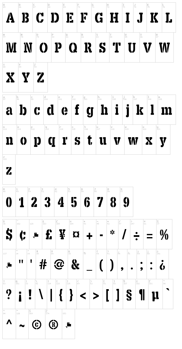 X.Template font map
