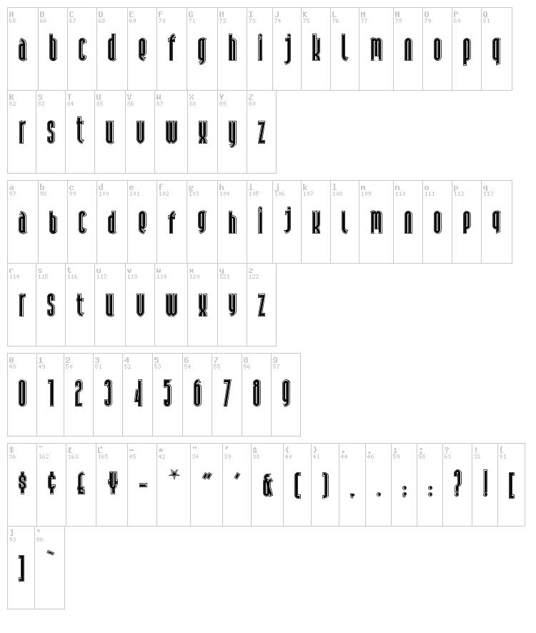 Andiron Outline font map