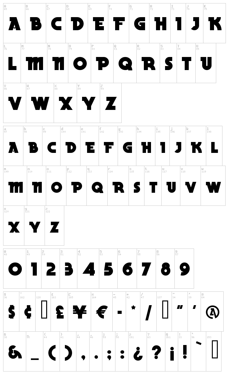 Becker Black NF font map