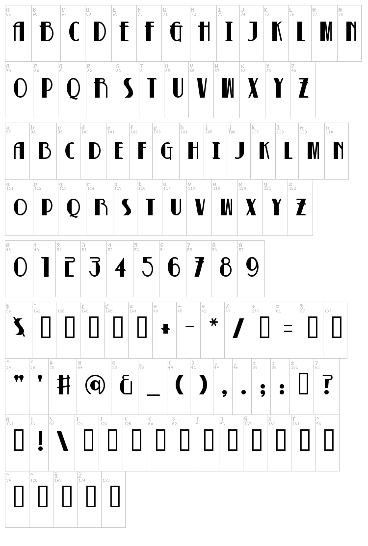 Betty Noir font map