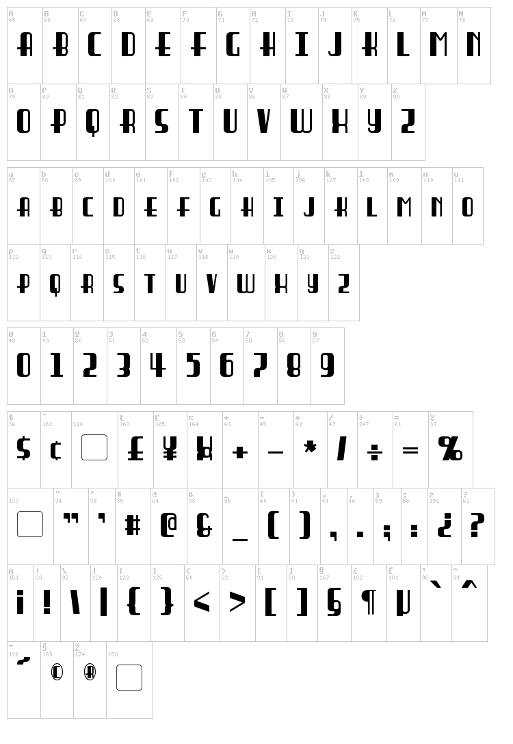 Braddington font map