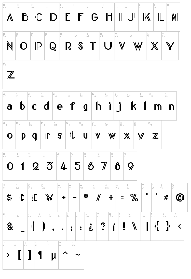 Centre Claws font map