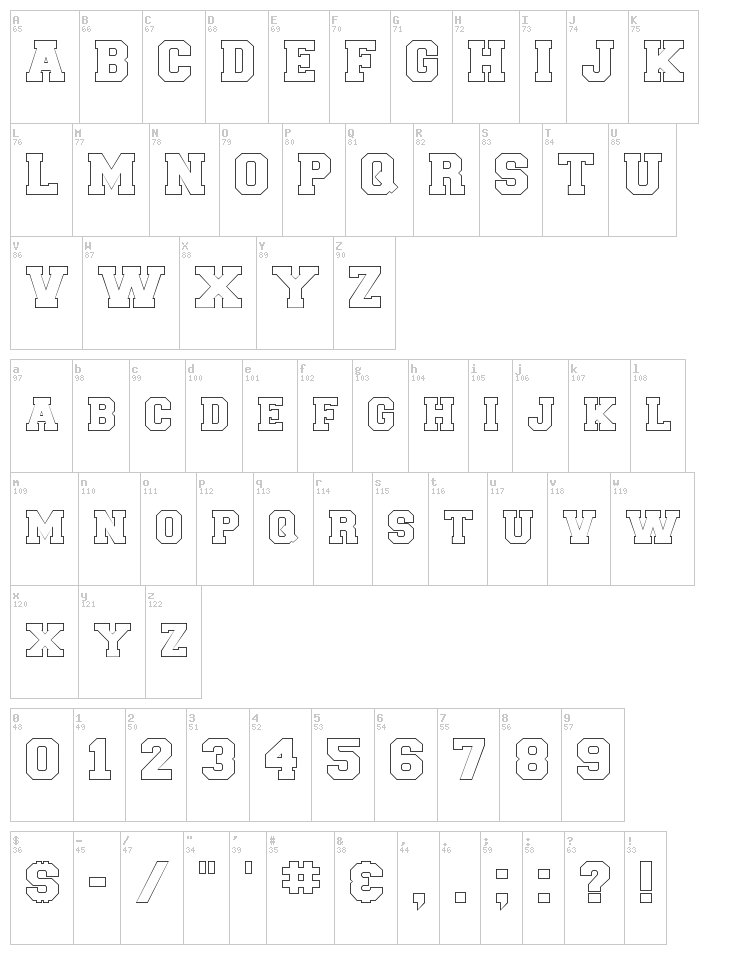 Collegiate FLF font map