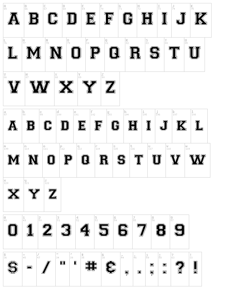 Collegiate FLF font map