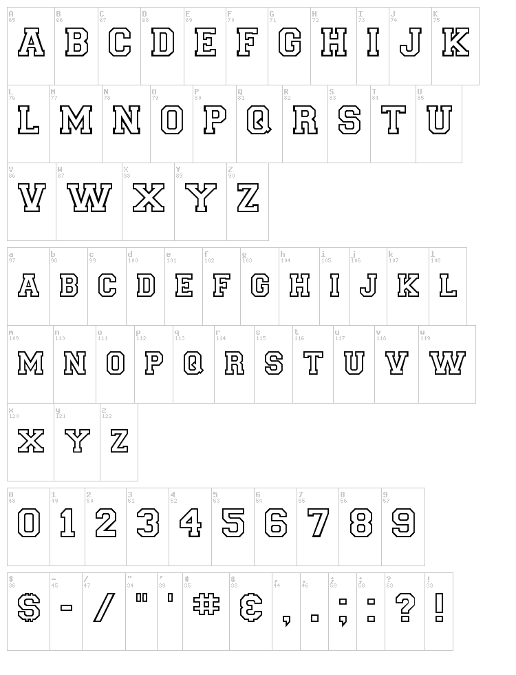 Collegiate FLF font map