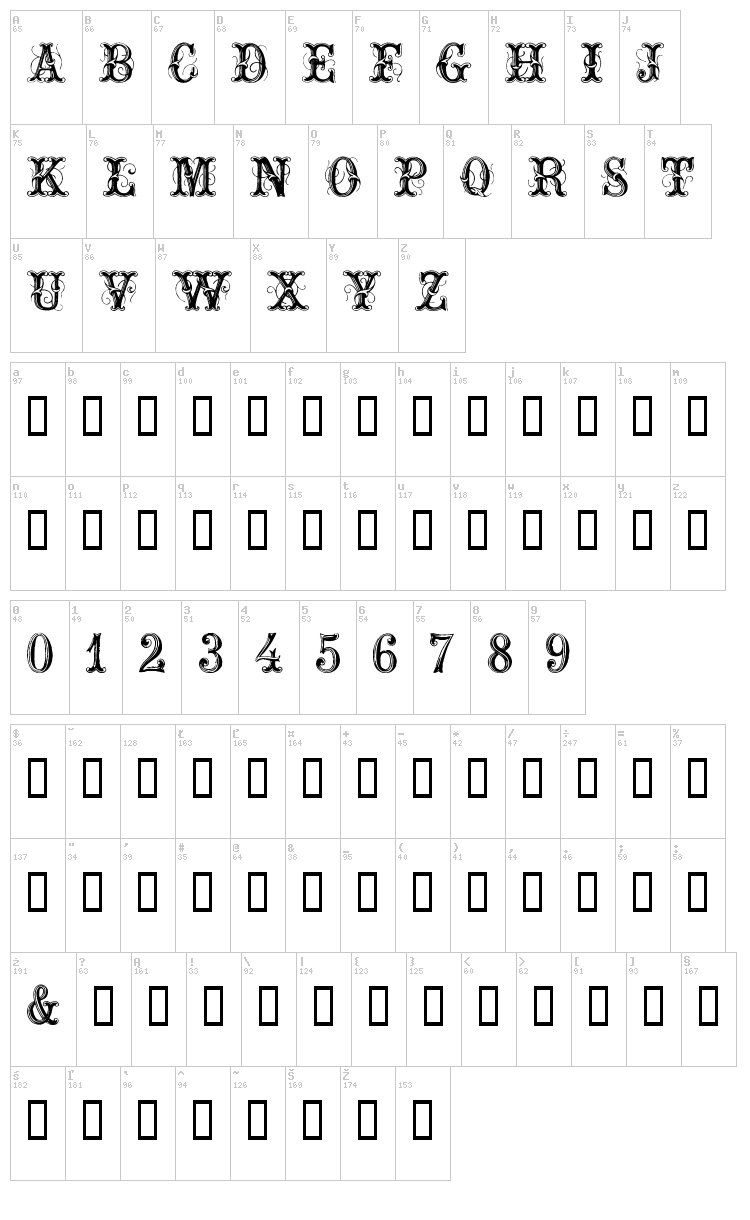 Extra Ornamental font map