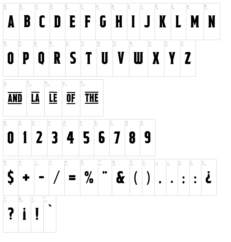 Fields of Cathay font map