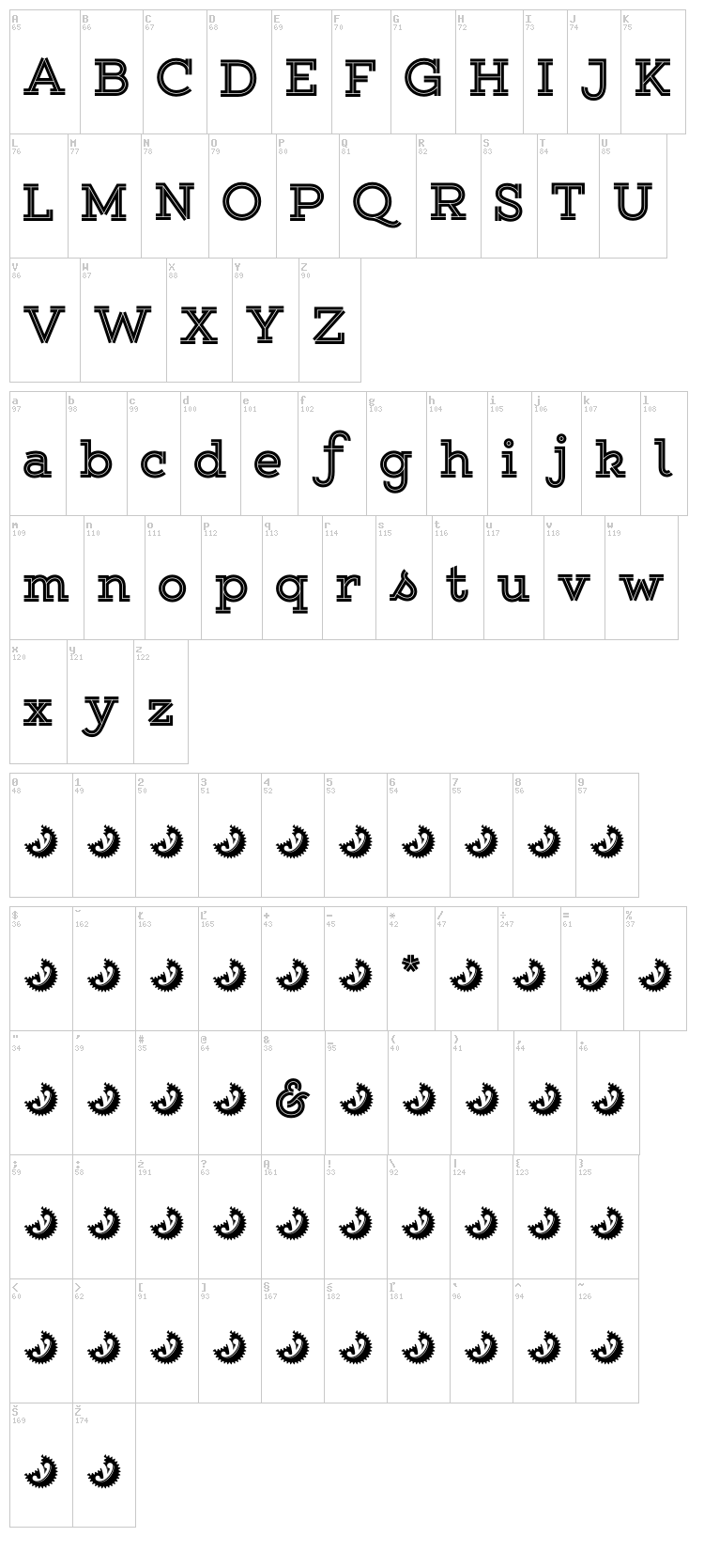 Gist Upright font map