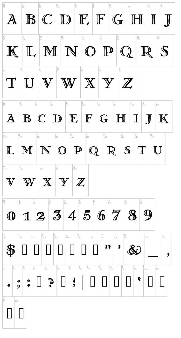 Greko Deco font map