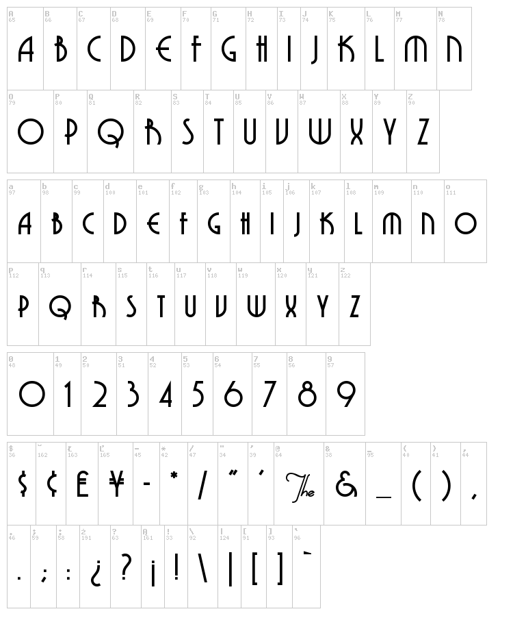 Grenadier font map