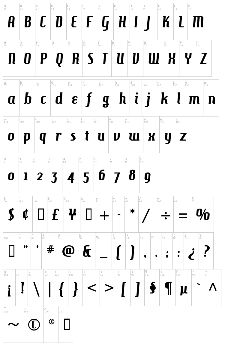 Hamburger Heaven font map