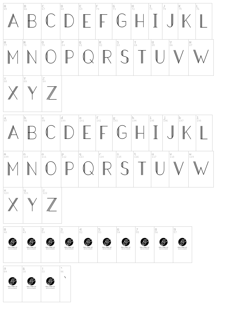 Hazel Deco font map