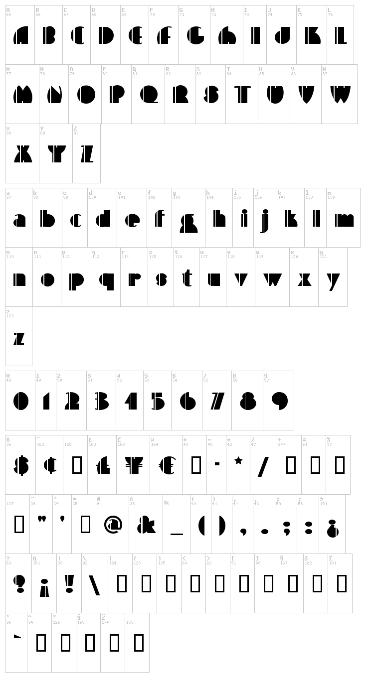 High Five font map