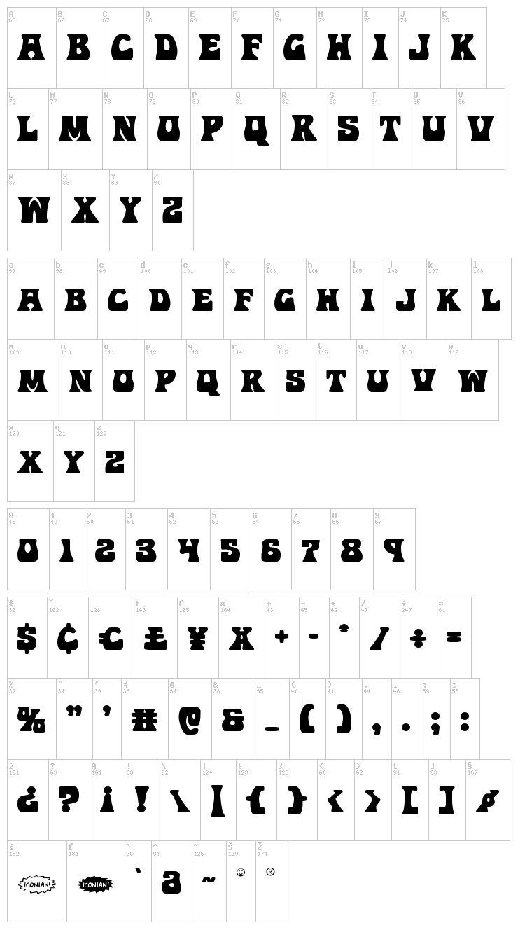 Hip Pocket font map