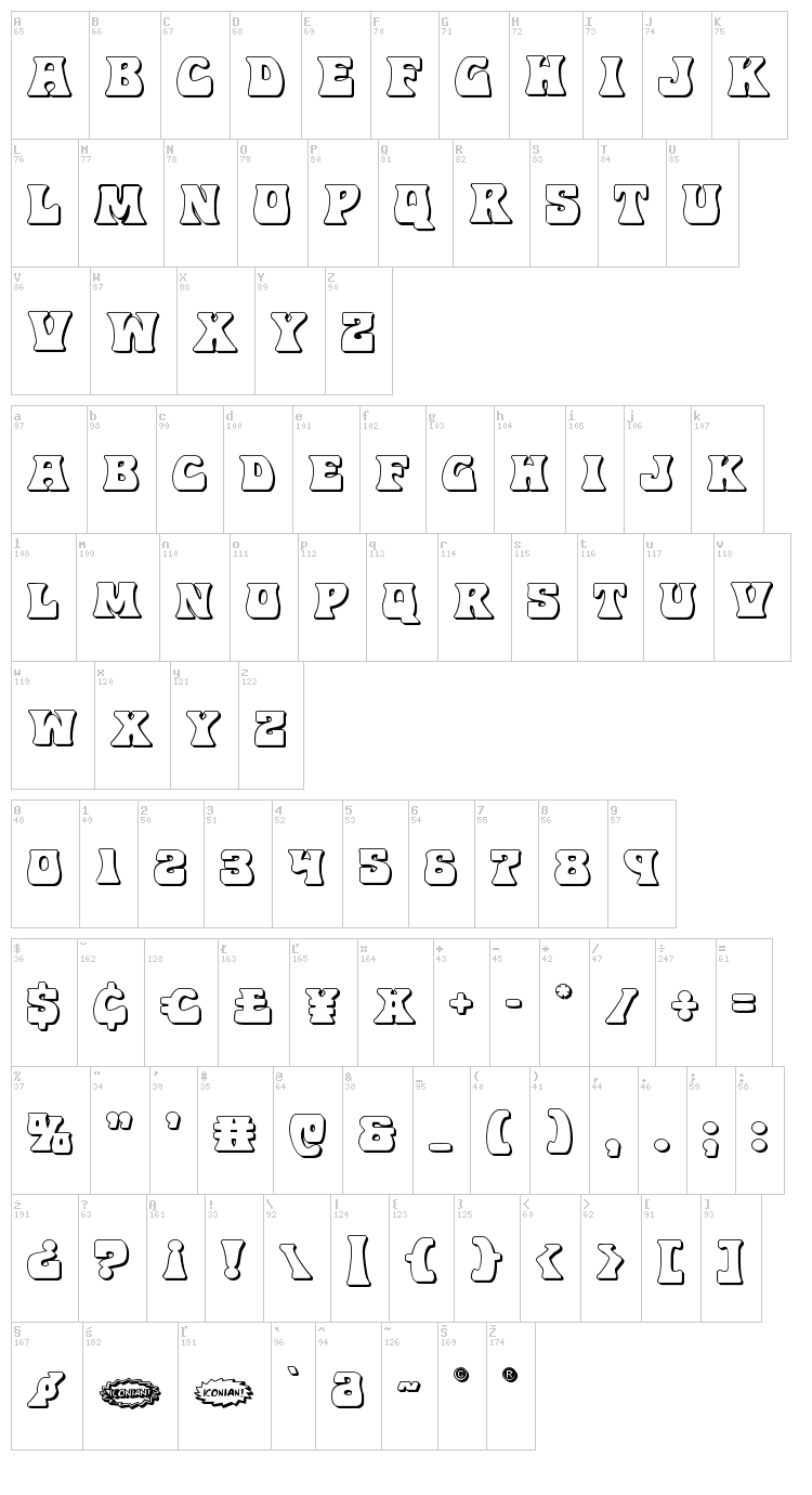 Hip Pocket font map