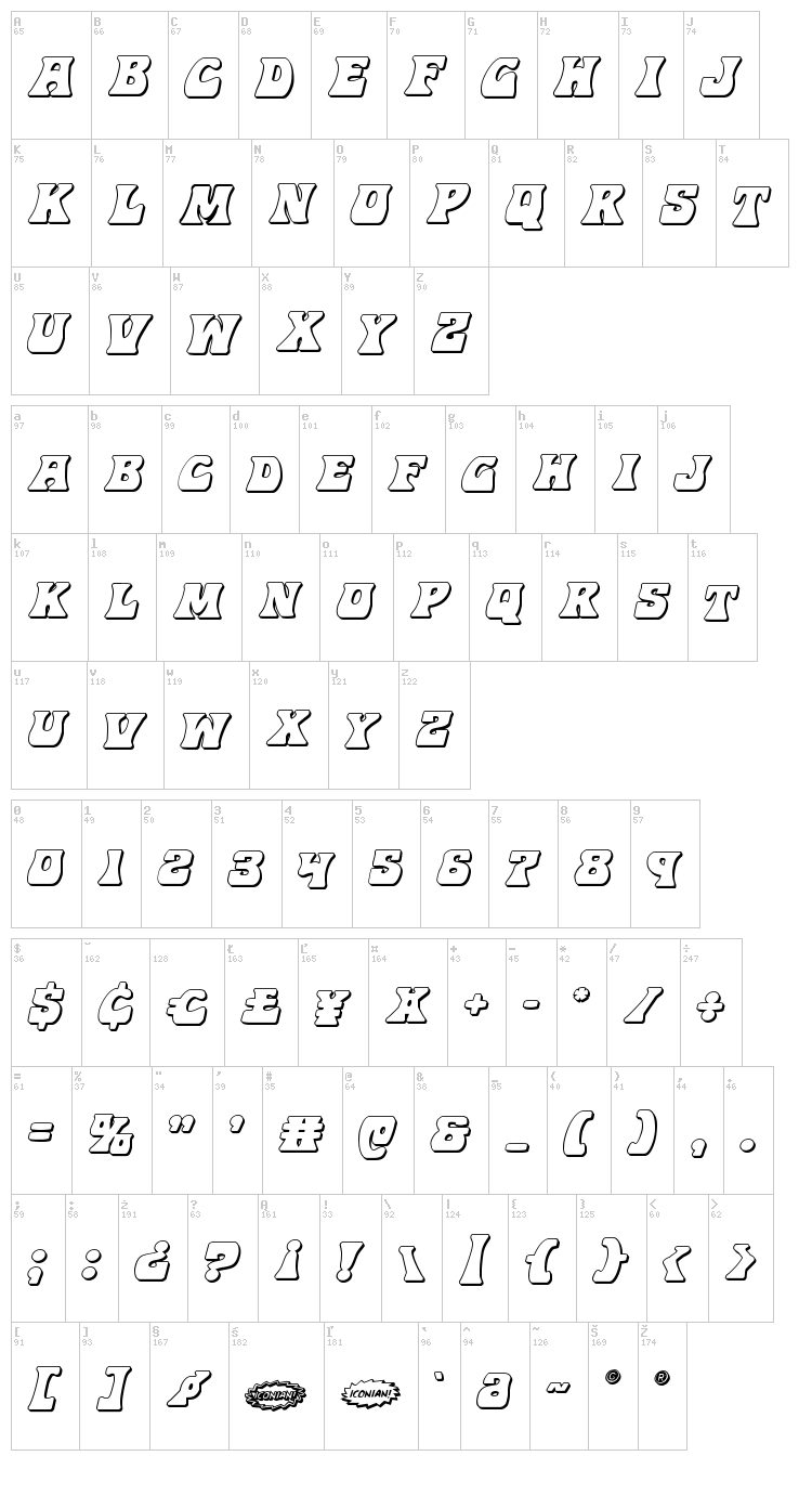 Hip Pocket font map