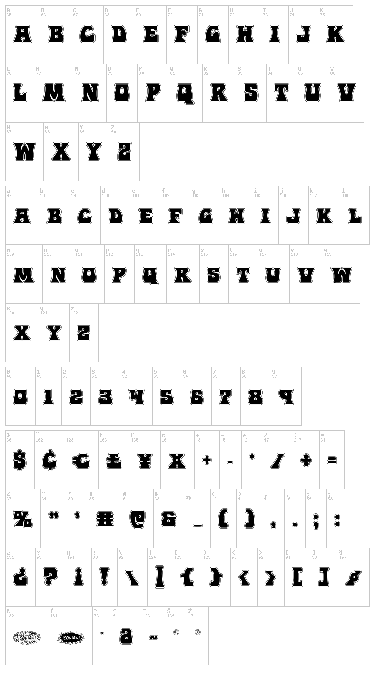 Hip Pocket font map
