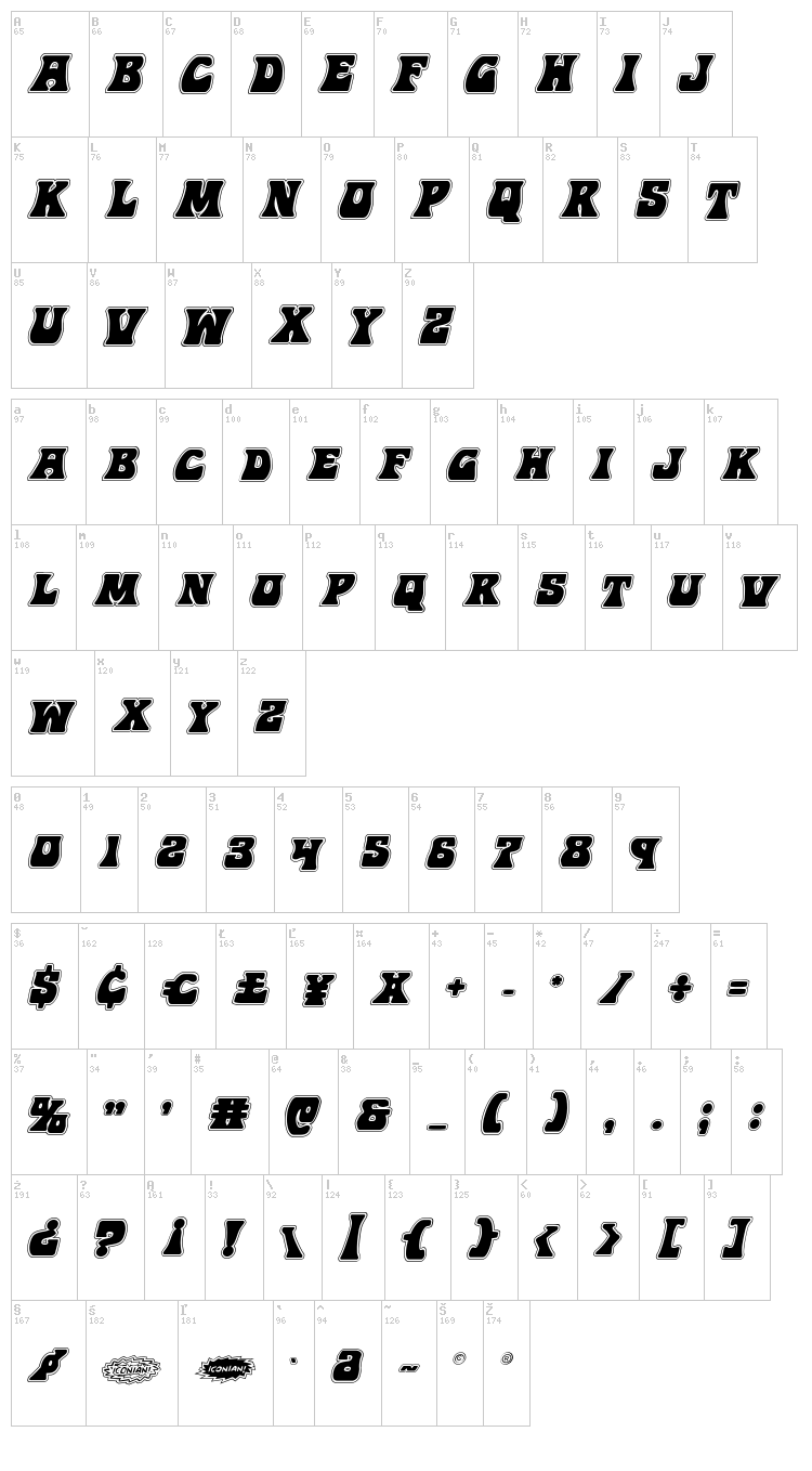 Hip Pocket font map