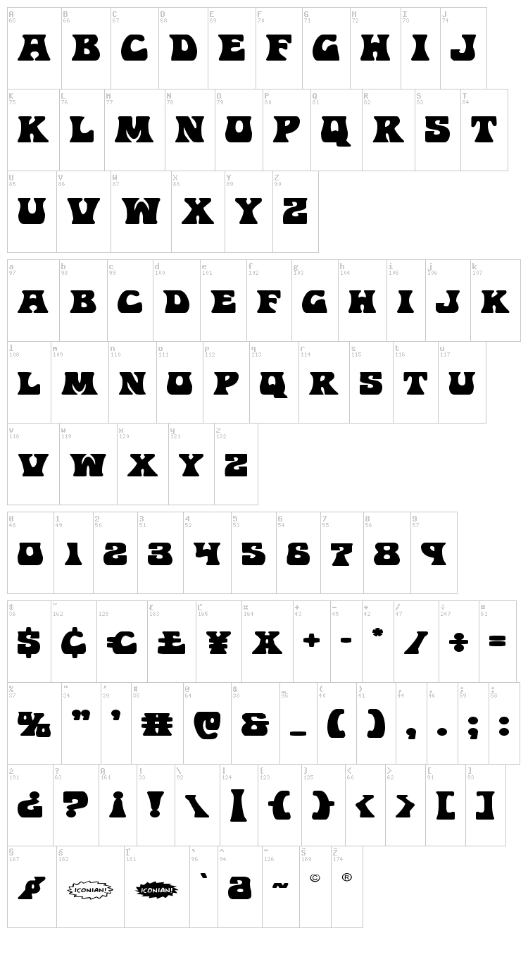 Hip Pocket font map