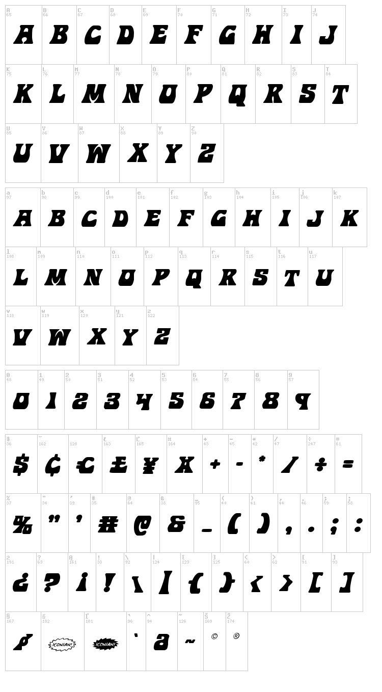 Hip Pocket font map