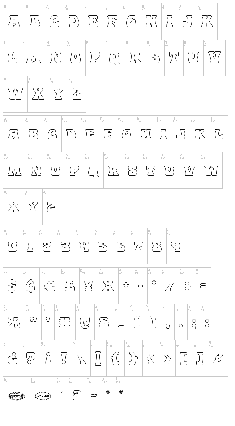 Hip Pocket font map