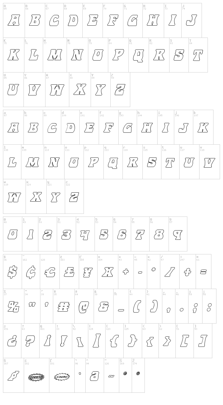 Hip Pocket font map