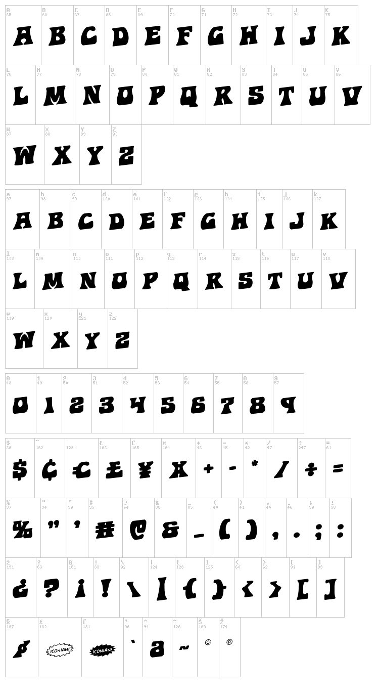 Hip Pocket font map