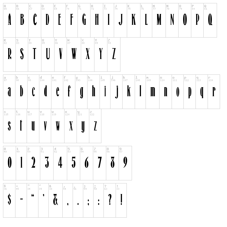 Honest Merchant font map