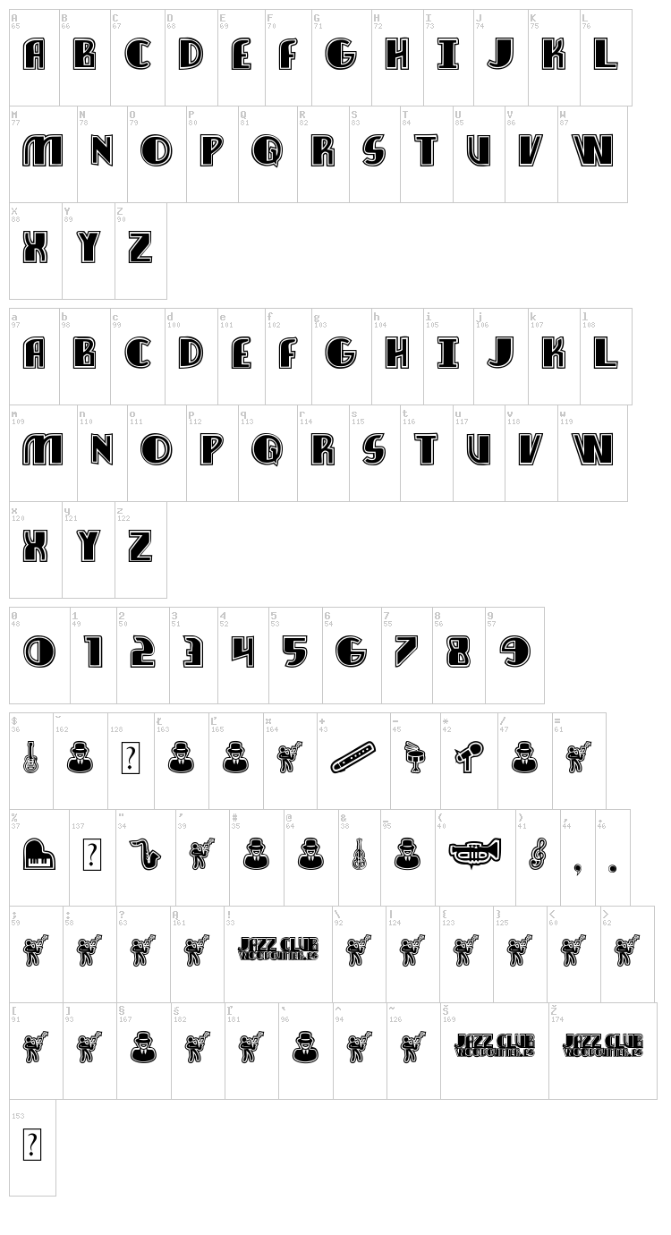 Jazz Club font map