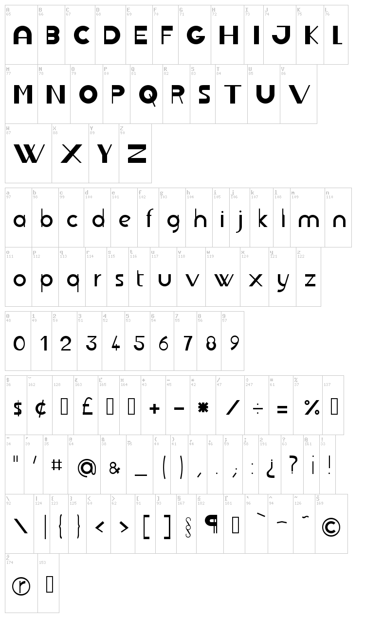 JB Rond font map