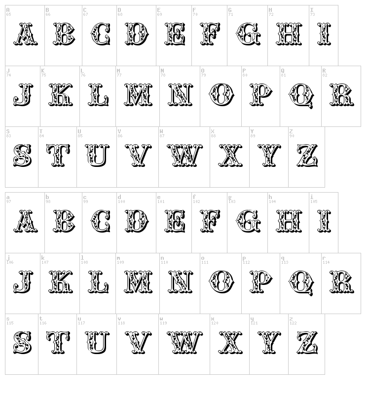 JF Fair Faces font map