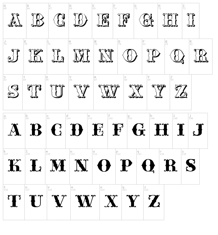 JF Fair Faces font map