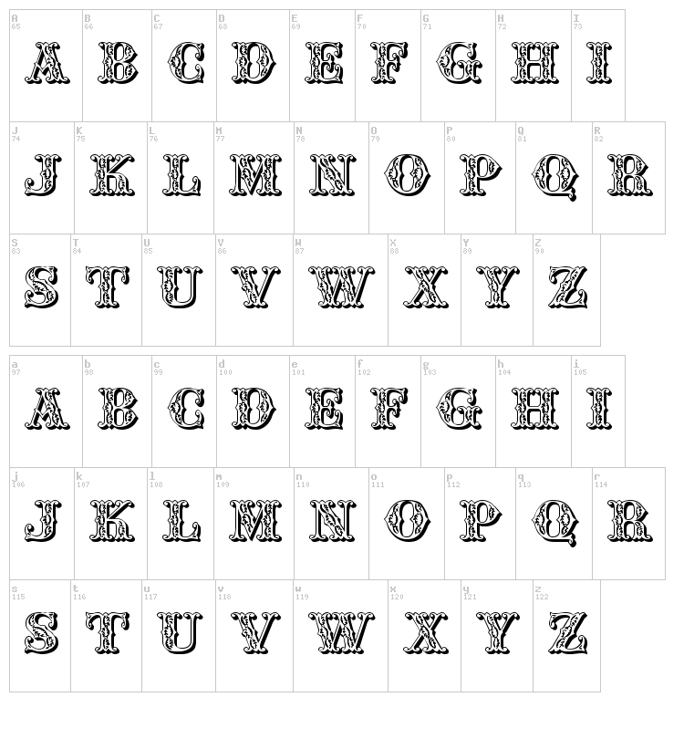 JF Fair Faces font map