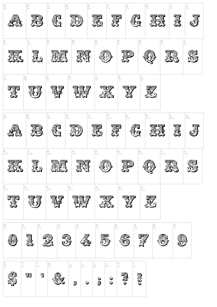 JF Ringmaster font map