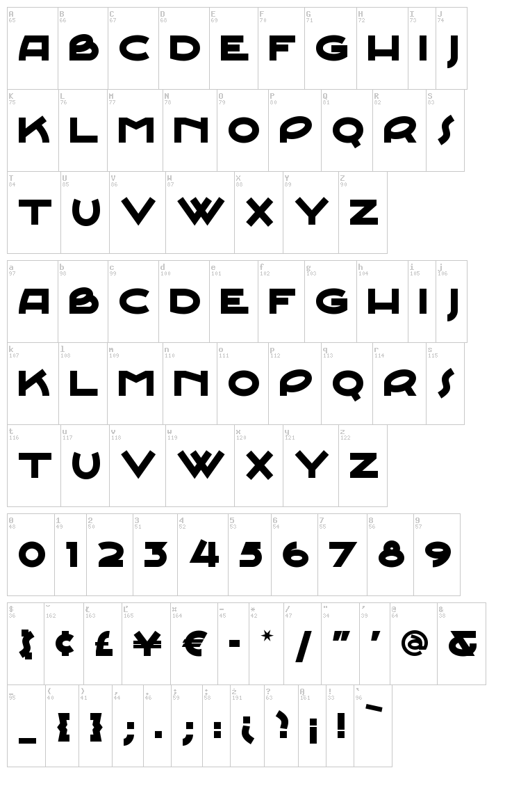 Junebug Stomp NF font map