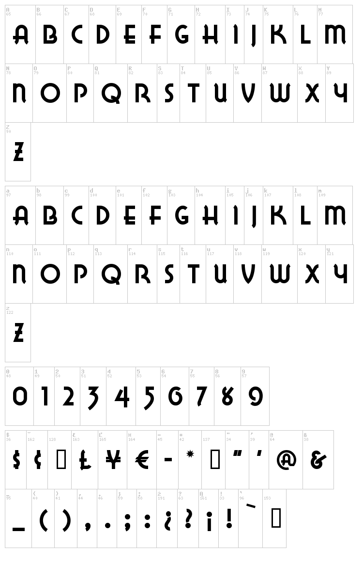 Lake Wobegon NF font map