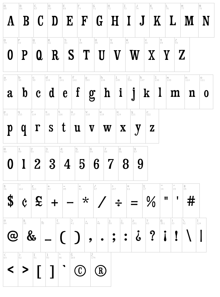 Mister Sinatra font map