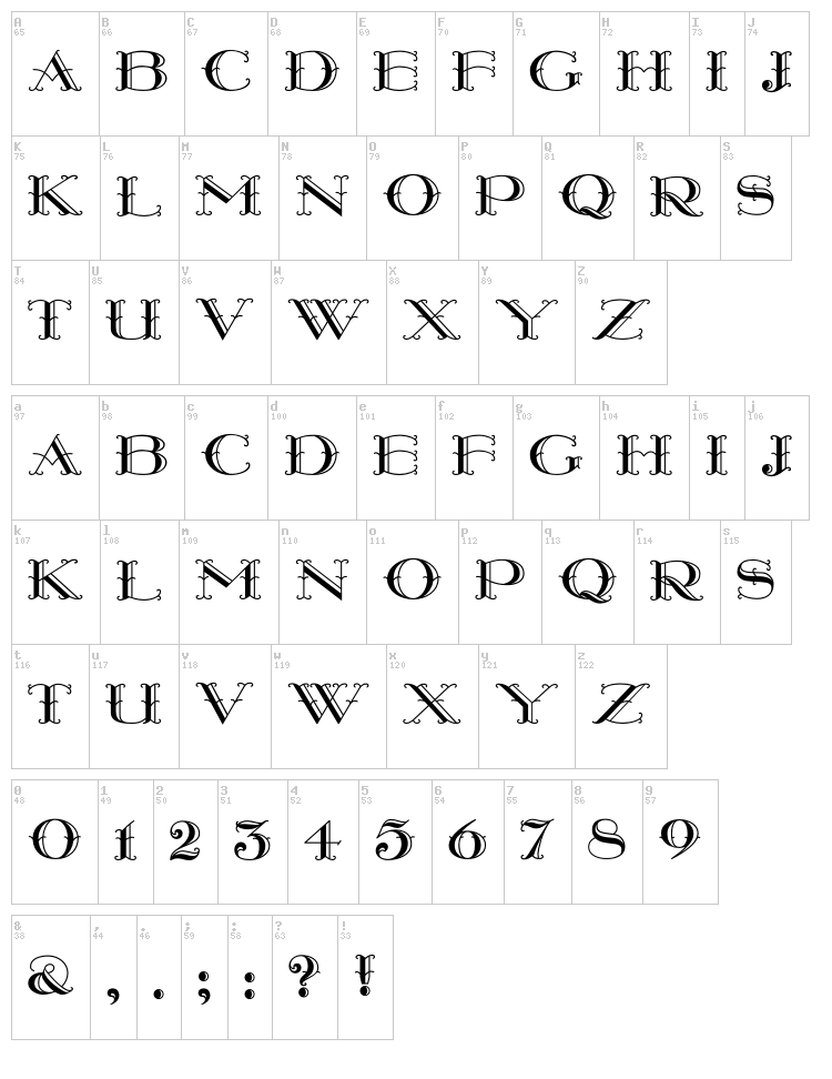 Monterey Wide font map