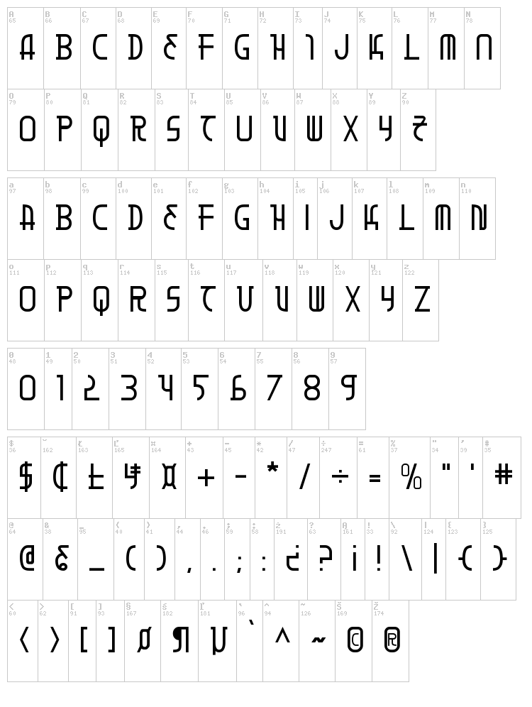 Moon Dart font map