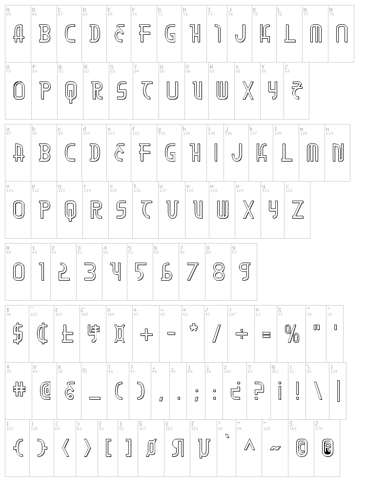 Moon Dart font map