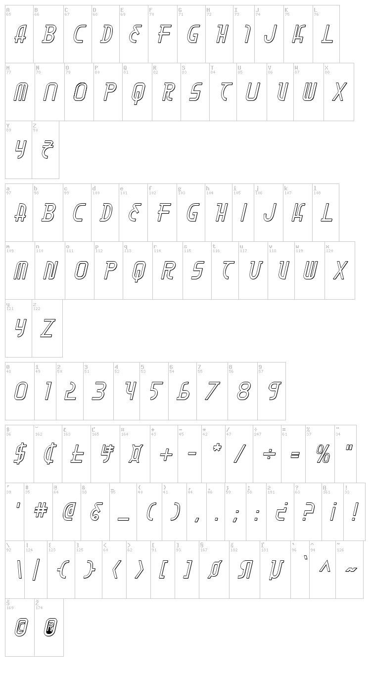 Moon Dart font map