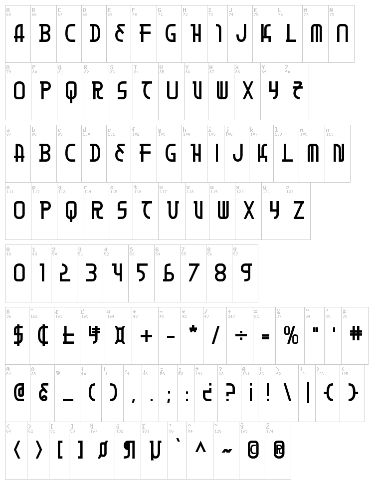 Moon Dart font map