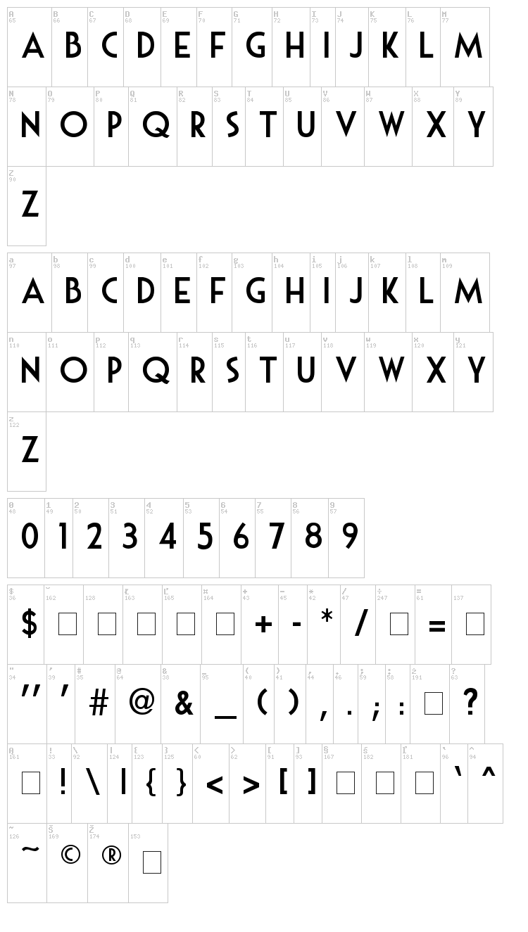 Mouse Deco font map