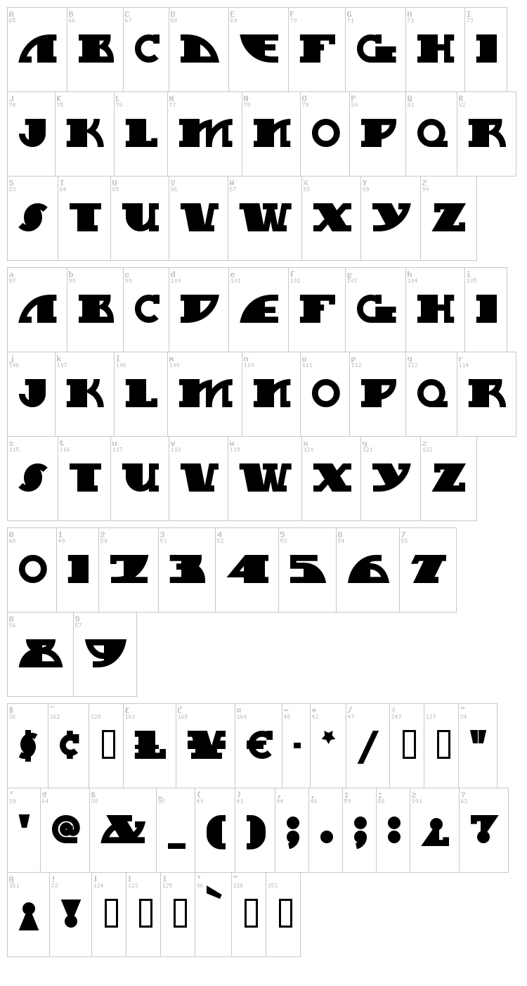 MyGalSwoopy NF font map