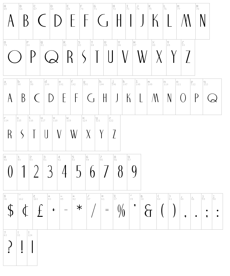 Nite Club font map