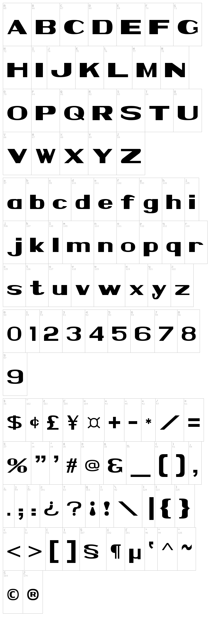 NPS 1935 font map