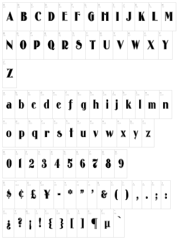 Oldgate Lane Outline font map